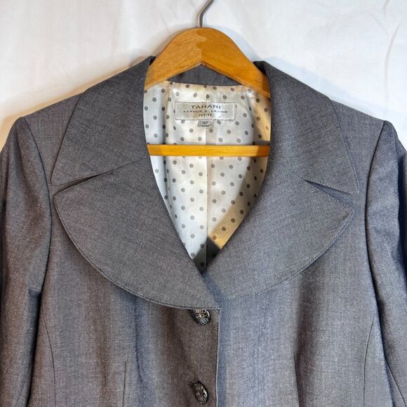 Tahari Arthur S Levine Blazer Single Breasted Career Feminine Gray Size 12P - Picture 3 of 10